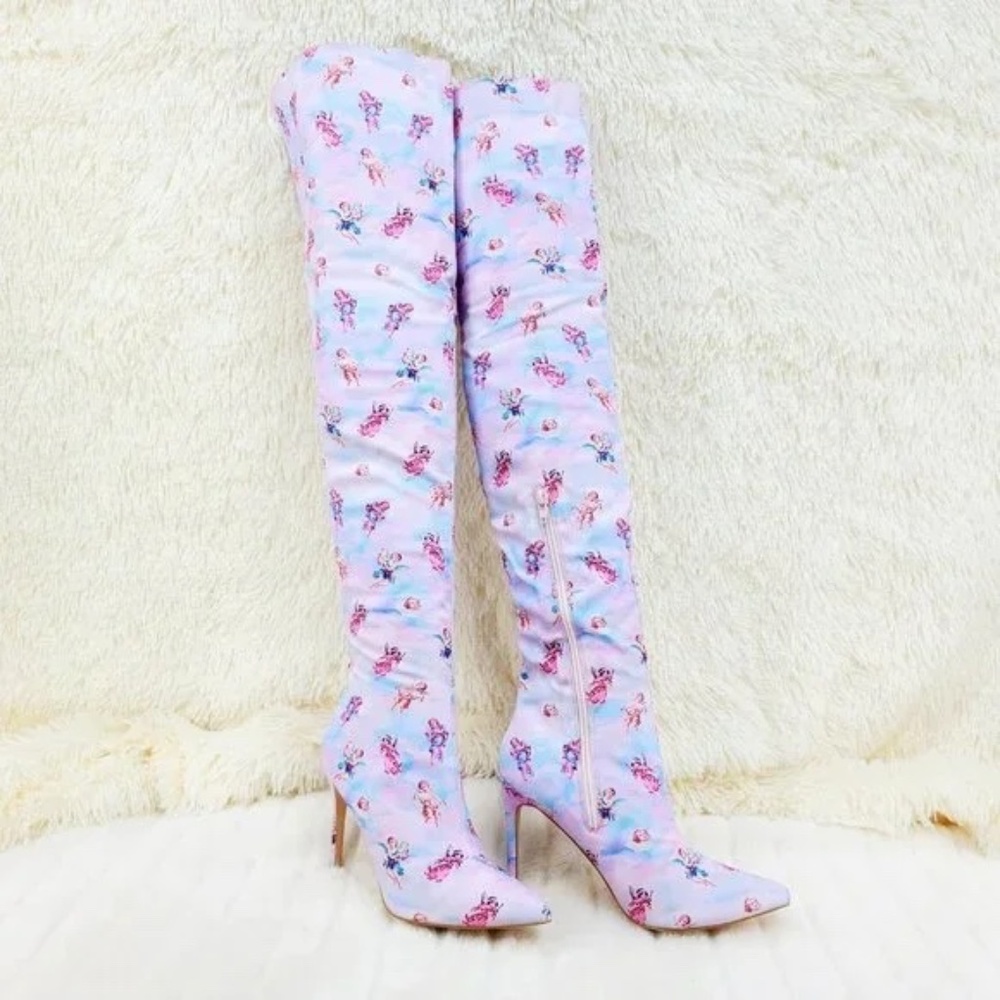 Mata Adorable Cupid Cherub Tie Dye 4.25 " Stiletto Thigh High Boots